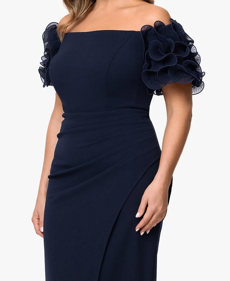 Xscape Plus Off-The-Shoulder Short-Sleeve Gown