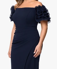 Xscape Plus Off-The-Shoulder Short-Sleeve Gown
