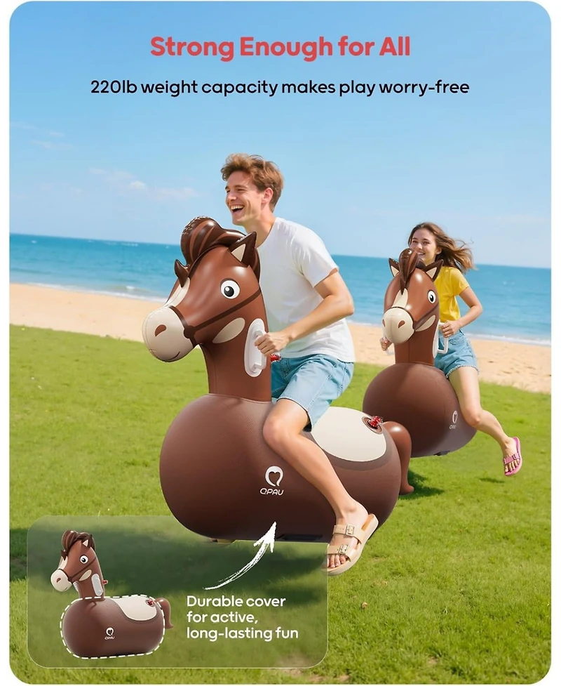 Qpau Infatable Bouncy Horse Toys with Hand Pump, Heavy Duty Giant Bouncy Pal, 220lbs Load Capacity, Ride On Bouncy Animal Hopper Toy