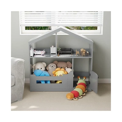 gaomon Senfot 2-Tier Kids House-Shaped Bookshelf and Toy Organizer with Motion Sensor Light