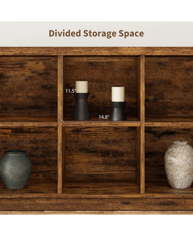 gaomon 8-Cube Rustic Farmhouse Horizontal Wooden Bookshelf, 2-Tier Long Freestanding Organizer
