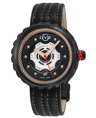 GV2 Men's Motorcycle Swiss Automatic Italian Leather Strap Watch