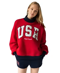 The Happy Camp3r Women's Usa Printed Mock Neck Sweatshirt