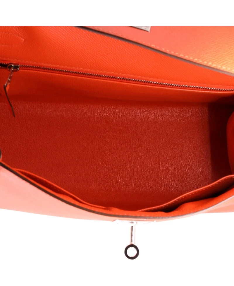 Pre-Owned HERMES Kelly 28 Handbag Orange Epsom with Palladium Hardware