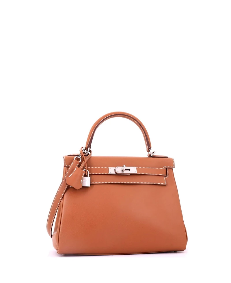 Pre-Owned HERMES Kelly 28 Handbag Brown Madame with Palladium Hardware