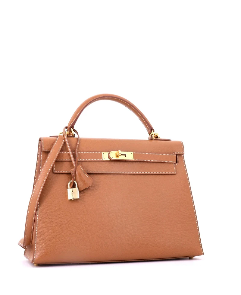 Pre-Owned HERMES Kelly 32 Handbag Brown Courchevel with Gold Hardware