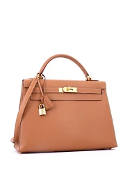 Pre-Owned HERMES Kelly 32 Handbag Brown Courchevel with Gold Hardware