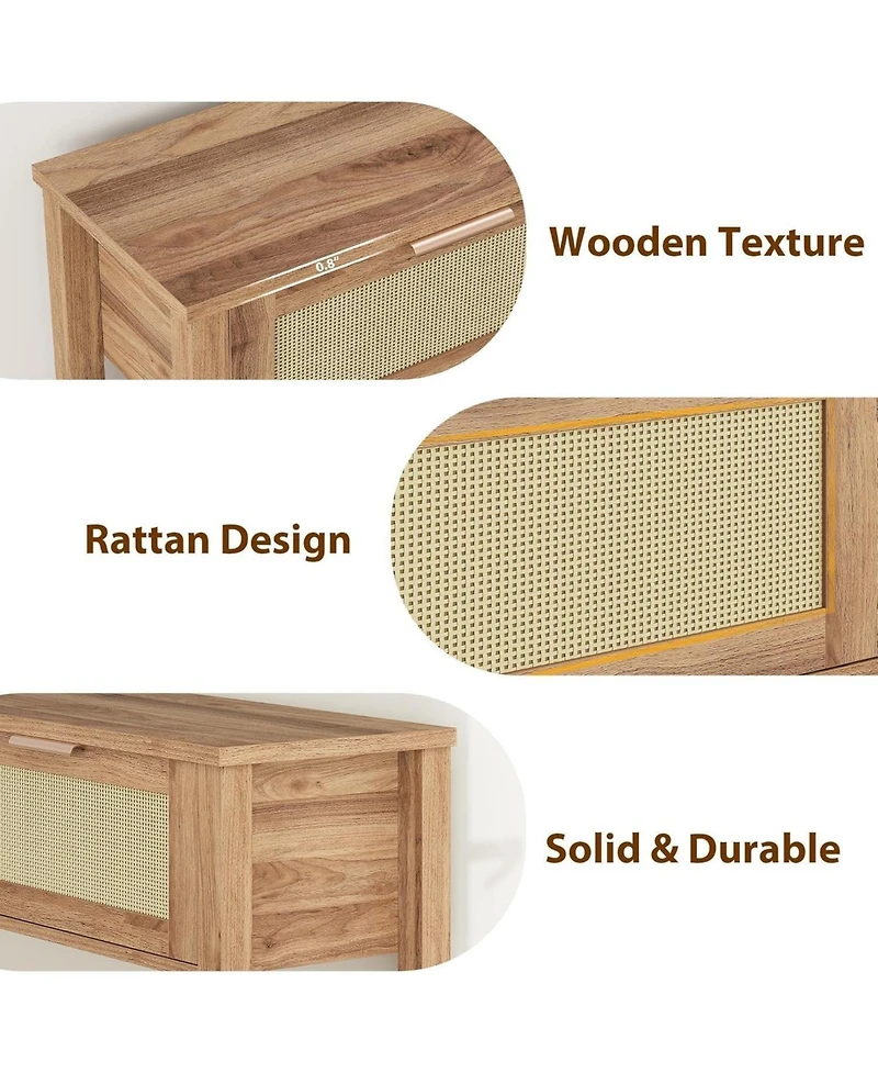 gaomon 2Pcs Entryway Table with Drawers, Rattan Console Table with Storage, Boho Sofa Table for Living Room, 2 Tier Hallway Table Home