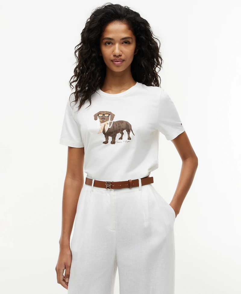 Tommy Hilfiger Women's Graphic Dog Print T-Shirt