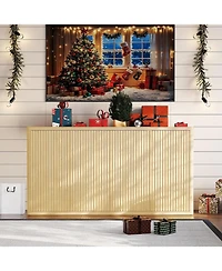 gaomon Sideboard, 66 Inch Fluted Wood Coffee Bar Organizer, Modern Pop Up Buffet Table with Storage
