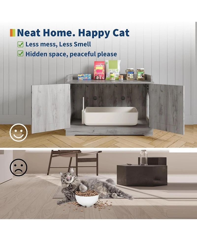 gaomon Cat Litter Box Enclosure Hidden Litter Box Cabinet with Wooden Barn Door, End Table Style Indoor Cat House Fits Most Litter Boxes