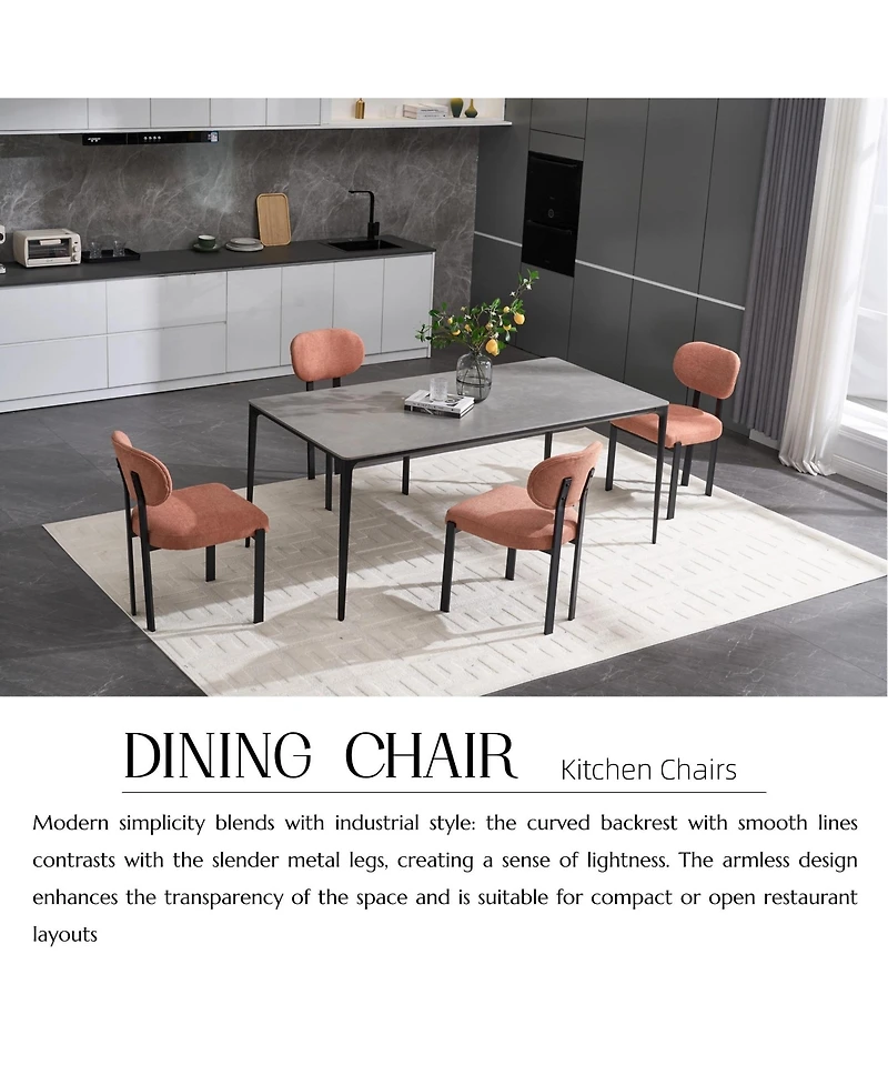 Boyel Living Modern Dining Room Chairs Set of 2 Mid Century Upholstered Boucle Kitchen Metal Legs