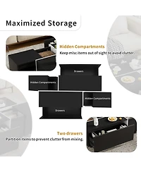 Rainsken Extendable Coffee Table - High-Gloss Finish, 2 Hidden Storage Space and 2 Drawers, Multi-Functional Center Table for Living Room