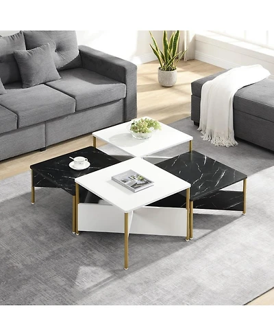 Rainsken Mid-Century Square Nesting Coffee Table Set of 4, Adjustable Combined Center Table for Home Living Room Decor