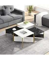 Rainsken Mid-Century Square Nesting Coffee Table Set of 4, Adjustable Combined Center Table for Home Living Room Decor