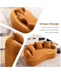 Rainsken Modern Curved Deep Seat Sofa, 65" 30D Compression Sponge Loveseat in Chenille Fabric with 3 Pillows for Living Room and Apartments