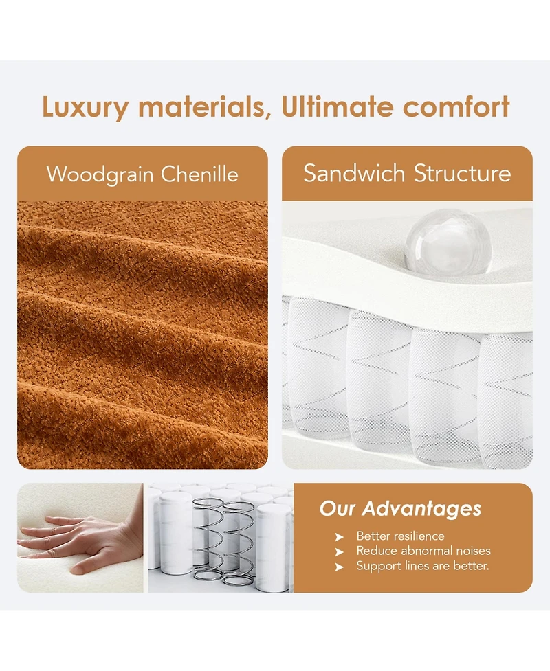 Rainsken Modern Curved Deep Seat Sofa, 65" 30D Compression Sponge Loveseat in Chenille Fabric with 3 Pillows for Living Room and Apartments