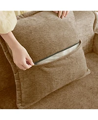 Rainsken Velvet Loveseat Sofa, Comfy Deep Seat Boneless Couch with French Edge Piping, High-Resilience Foam and 2- Pillows for Living Room