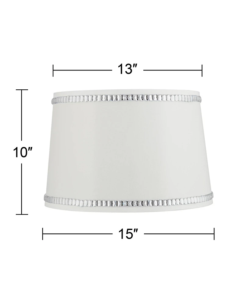 Springcrest Set of 2 Drum Lamp Shades Crystals Beaded Medium 13" Top x 15" Bottom x 10" High Spider Harp and Finial Fitting