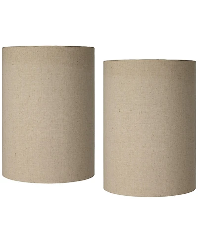 Springcrest Set of 2 Cylinder Lamp Shades Tan Small 8" Top x 8" Bottom x 11" High Spider with Replacement Harp and Finial Fitting