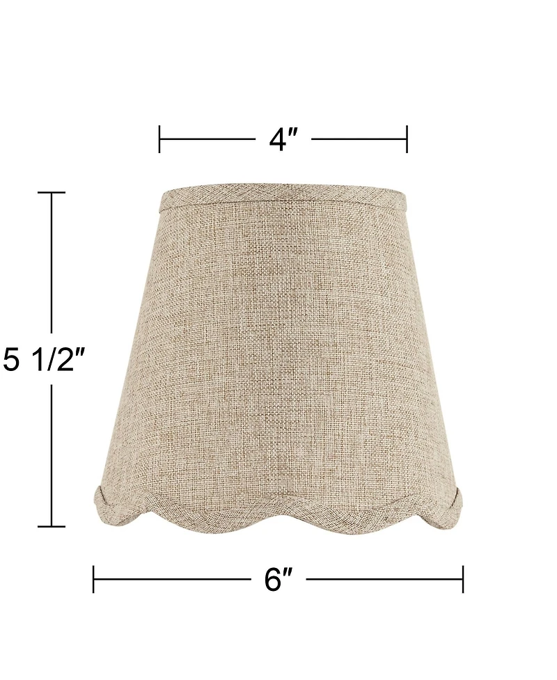 Springcrest 4" Top x 6" Bottom x 5 1/2" High x 5 1/2" Slant Lamp Shade Replacement Set of Fawn Scalloped Clip On Candelabra