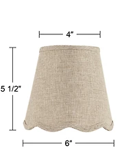 Springcrest 4" Top x 6" Bottom x 5 1/2" High x 5 1/2" Slant Lamp Shade Replacement Set of Fawn Scalloped Clip On Candelabra