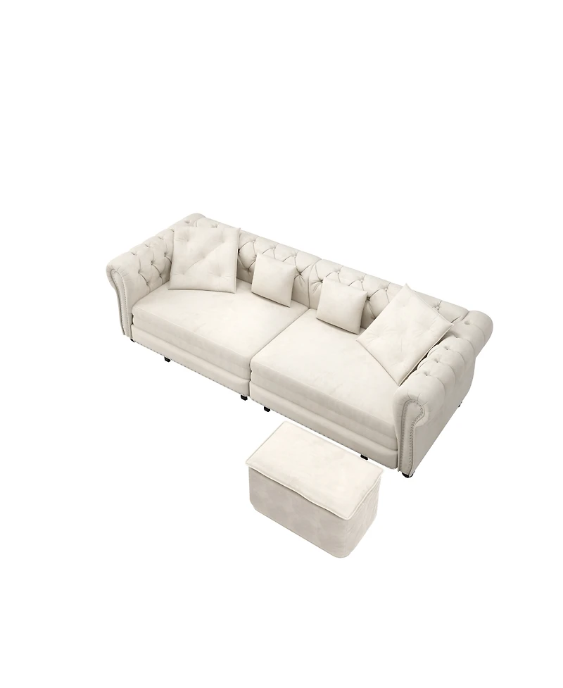 Streamdale Furniture Chesterfield Pull-Out Sofa Bed, Convertible Sleeper, King Size, Chaise, Velvet