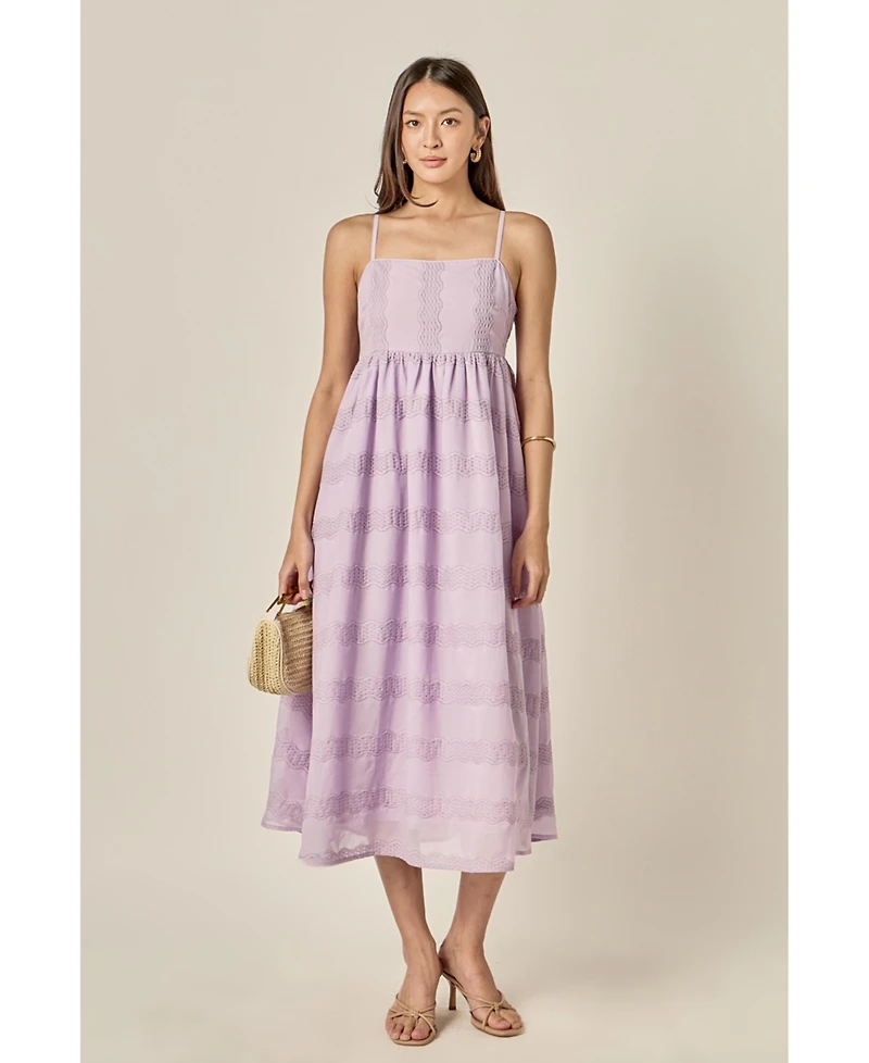 English Factory Women's Embroidered Chiffon Sleeveless Midi Dress