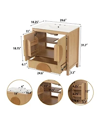 Busdays 30 Inch Fluted Bathroom Vanity with Sink Freestanding Modern Wood Cabinet Soft Close Doors 1 Drawer Open Storage Circular Accent