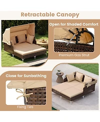 Gouun Pe Wicker Patio Daybed Lounger with Retractable Canopy