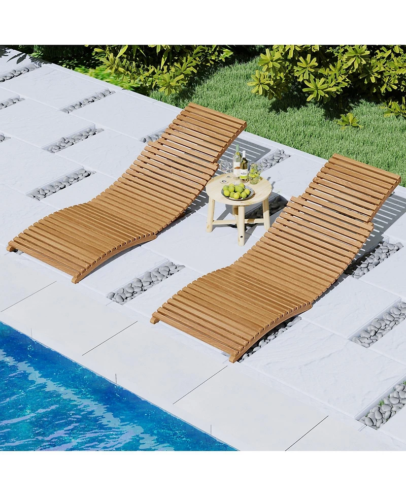 Gouun Teak Wood Folding Patio Chaise Lounge with Slatted Seat