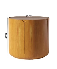 Clihome Round Outdoor Indoor Side Table Set, Modern Wood Grain Patio Garden Stool
