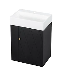 Sillysis 20 Inch Bathroom Vanity with Ceramic Sink, Side Storage Shelves and Towel Bar, Wall Mount Cabinet for Small Spaces