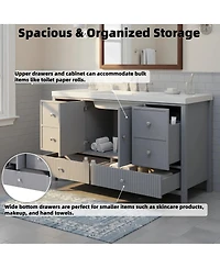 Sillysis 60 Inch Modern Bathroom Vanity with Countertop, Soft Close Drawers and Ample Storage, Freestanding Cabinet for Large Bathrooms