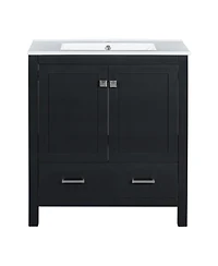 Sillysis 60 Inch Double Bathroom Vanity Set, Freestanding Solid Wood Cabinet with Ceramic Sinks and Soft Close Doors, Modern Storage.