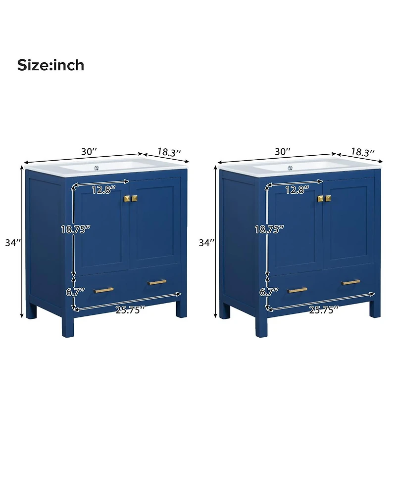 Sillysis 60 Inch Double Bathroom Vanity Set, Freestanding Solid Wood Cabinet with Ceramic Sinks and Soft Close Doors, Modern Storage.