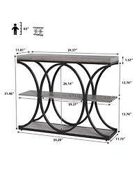 gaomon 39" Industrial 3-Tier Sofa Console Table with Oval-Shaped Metal Frame and Adjustable Feet