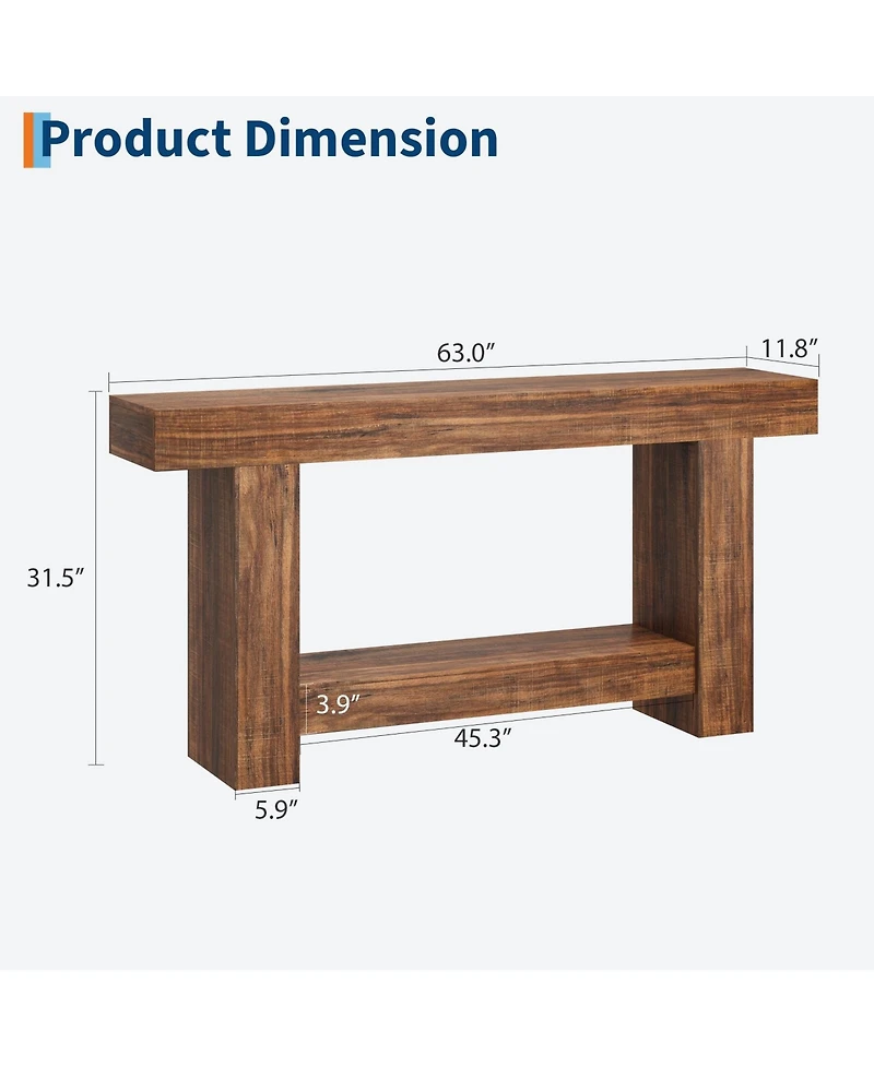 gaomon 63" Farmhouse 2-Tier Console Sofa Table with Storage, for Entryway, Living Room and Hallway