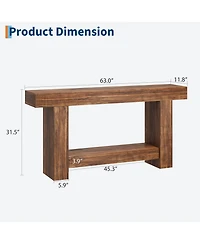 gaomon 63" Farmhouse 2-Tier Console Sofa Table with Storage, for Entryway, Living Room and Hallway