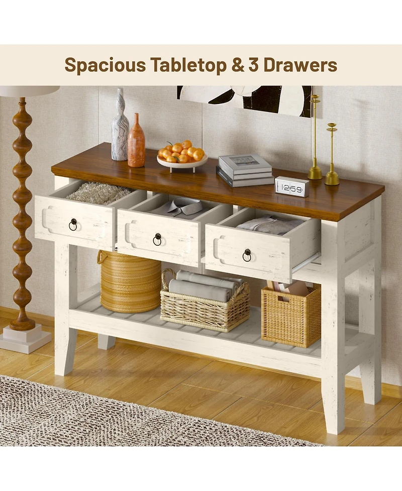 gaomon 47" Farmhouse Narrow Rustic Console Table with 3 Drawers and Large Storage Shelf, for Entryway