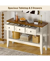 gaomon 47" Farmhouse Narrow Rustic Console Table with 3 Drawers and Large Storage Shelf, for Entryway