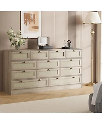 gaomon Wooden Dressers for Bedroom with 12 Rattan Drawers, Wood Dresser for Living Room, Hallway, Entryway