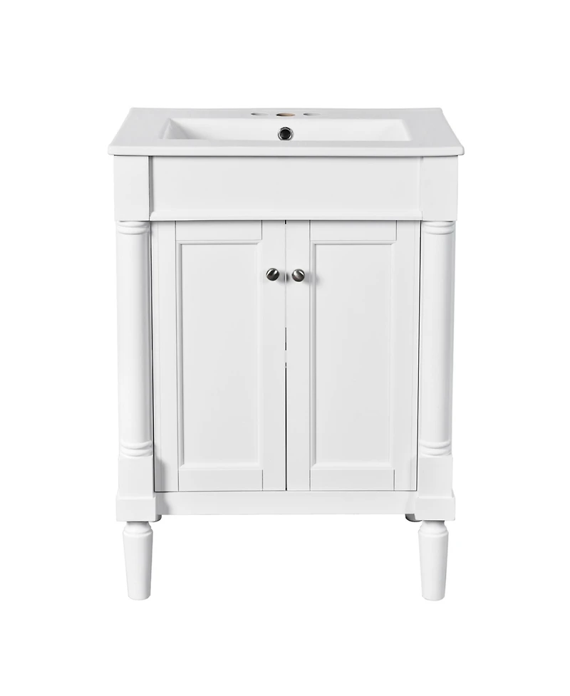Busdays 24 Inch Bathroom Vanity with Top Sink 2 Tier Modern Storage Cabinet Single Sink Large Storage Shelves