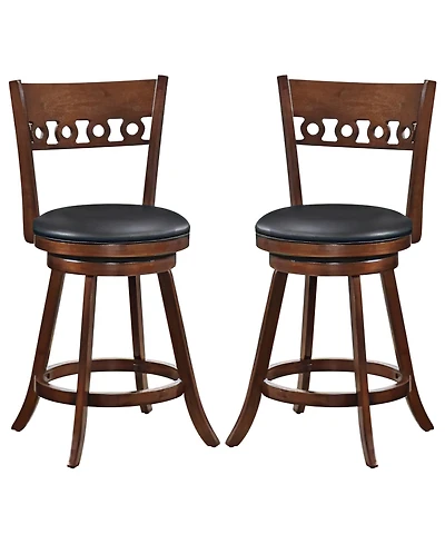 Gymax 2PCS 24.5'' Counter Height Bar Chairs Swivel Bar Stools w/ Rubber Wood Frame
