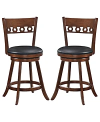 Gymax 2PCS 24.5'' Counter Height Bar Chairs Swivel Bar Stools w/ Rubber Wood Frame