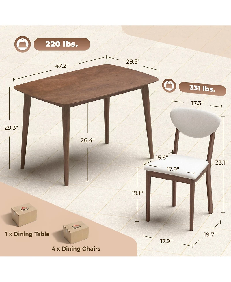 Homcom Dining Table Set for 4, Mid-Century Modern Kitchen and Chairs