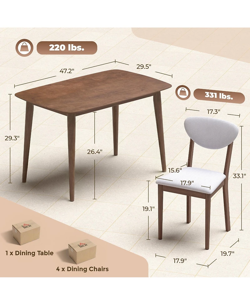 Homcom Dining Table Set for 4, Mid-Century Modern Kitchen and Chairs