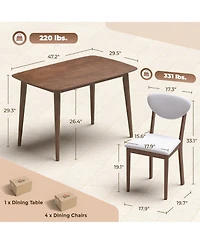 Homcom Dining Table Set for 4, Mid-Century Modern Kitchen and Chairs