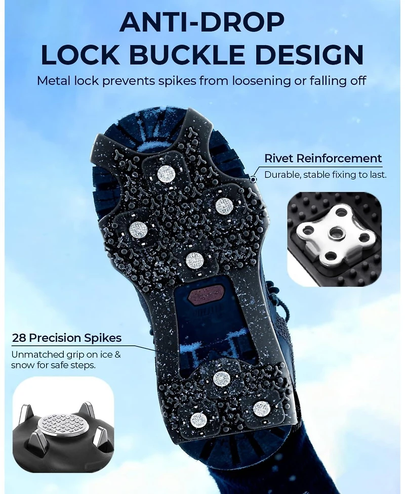Sportneer Ice Cleats for Shoes and Boots with 28 Spikes Traction Slip On Stretch Footwear for Walking Shoveling on Ice and Snow Lightweight