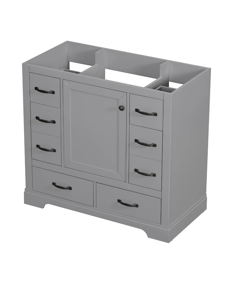 Sillysis 36 Inch Modern Bathroom Vanity Base without Sink, Solid Wood and Mdf Cabinet, 6 Drawers Adjustable Shelf, Freestanding Storage.